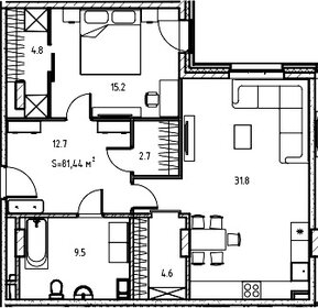 Квартира 85,2 м², 1-комнатная - изображение 1