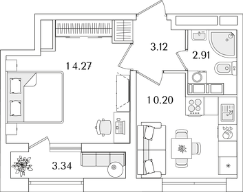 Квартира 32,2 м², 1-комнатная - изображение 1