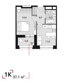 37,1 м², 1-комнатная квартира 14 873 000 ₽ - изображение 14