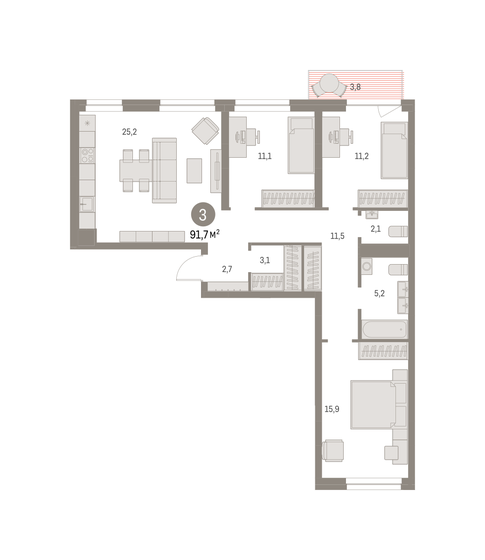 91,7 м², 3-комнатная квартира 16 150 000 ₽ - изображение 1