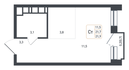 Квартира 21,7 м², студия - изображение 1