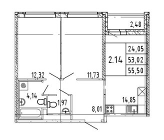 Квартира 55,5 м², 2-комнатная - изображение 1