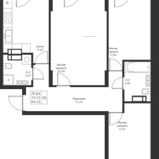 Квартира 76,8 м², 3-комнатная - изображение 3