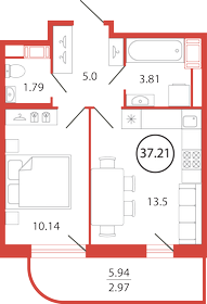 Квартира 37,2 м², 1-комнатная - изображение 1