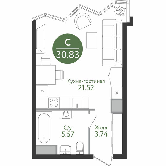 30,8 м², квартира-студия 11 519 394 ₽ - изображение 51