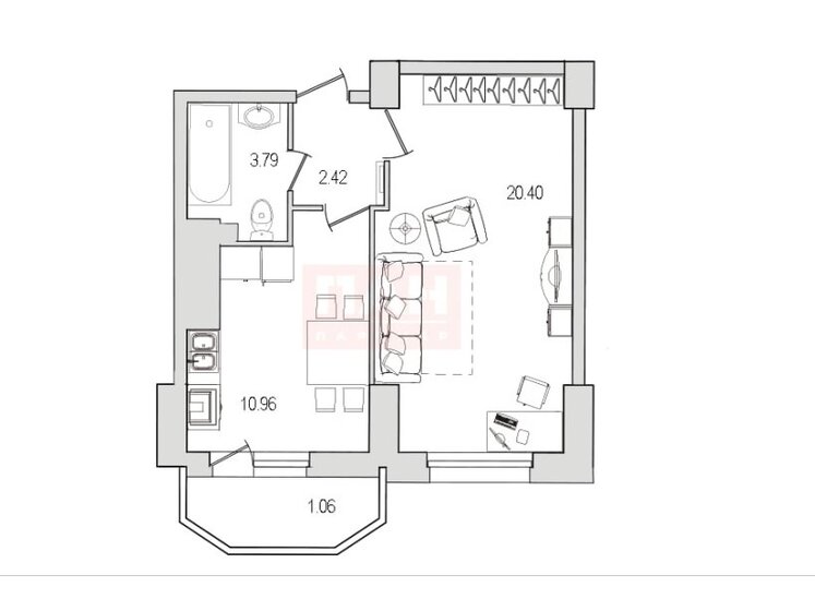 41 м², 1-комнатная квартира 9 550 891 ₽ - изображение 1