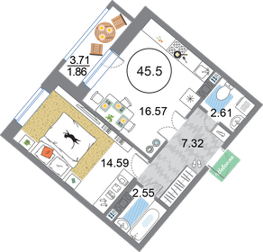 45,6 м², 1-комнатная квартира 13 535 000 ₽ - изображение 72