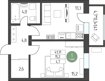 46,4 м², 1-комнатная квартира 5 783 660 ₽ - изображение 26