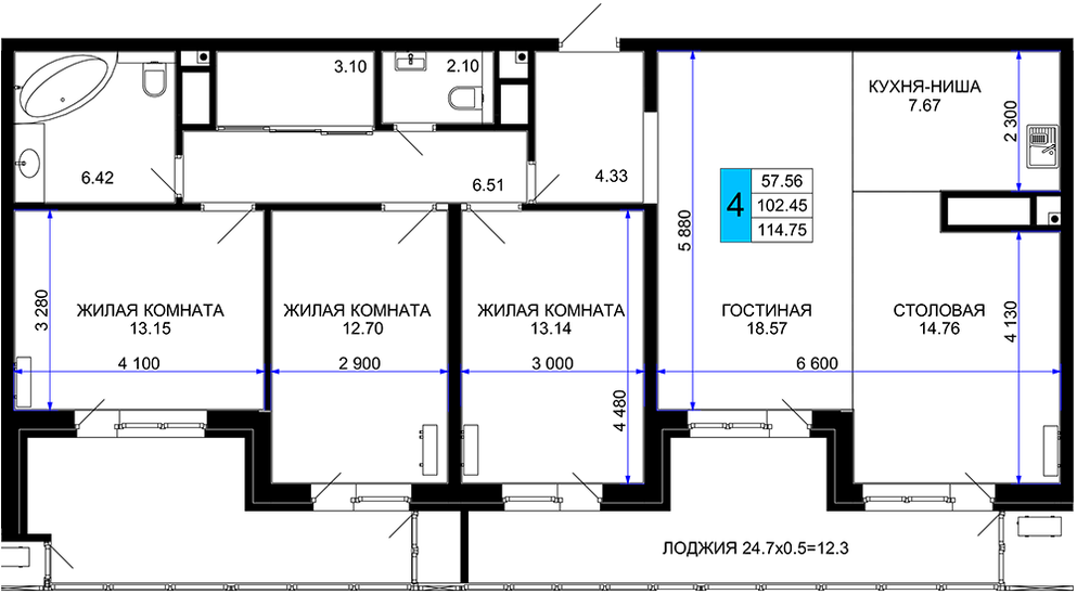 117,8 м², 4-комнатная квартира 12 370 050 ₽ - изображение 1