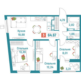 Квартира 64,7 м², 3-комнатная - изображение 1