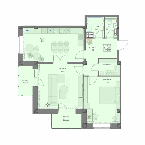 85 м², 2-комнатная квартира 11 042 200 ₽ - изображение 51