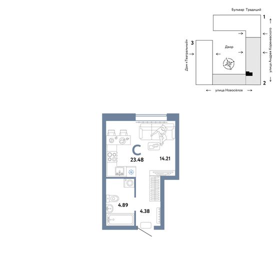 23,5 м², квартира-студия 3 990 000 ₽ - изображение 1