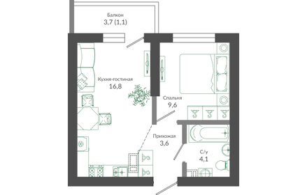 37,7 м², 1-комнатная квартира 15 973 470 ₽ - изображение 52