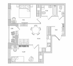 Квартира 64,7 м², 2-комнатная - изображение 1