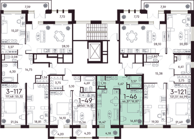 75,8 м², 1-комнатная квартира 25 241 000 ₽ - изображение 105