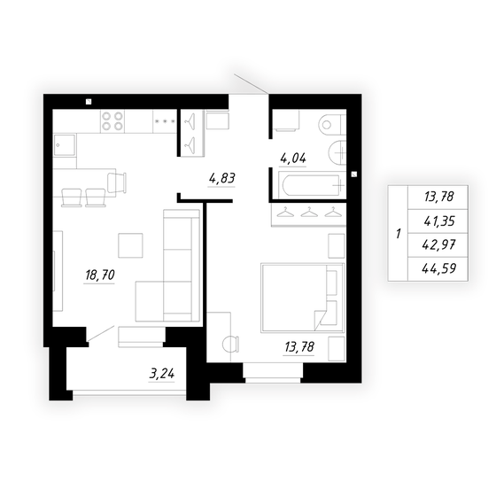 43 м², 1-комнатная квартира 3 479 000 ₽ - изображение 1