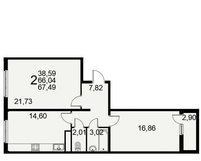 67,5 м², 2-комнатная квартира 6 141 590 ₽ - изображение 1