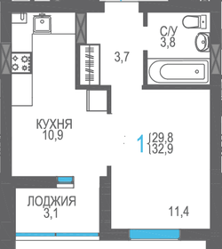 Квартира 32,9 м², 1-комнатная - изображение 1