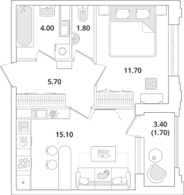 Квартира 40 м², 1-комнатная - изображение 1