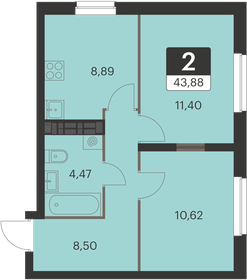 45 м², 2-комнатная квартира 5 500 000 ₽ - изображение 48