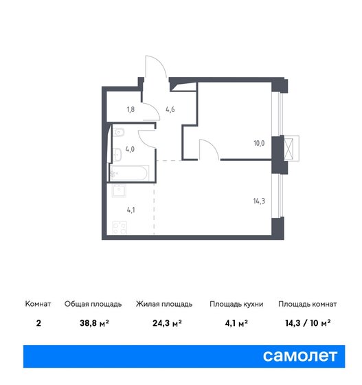 38,8 м², 1-комнатные апартаменты 16 356 547 ₽ - изображение 1