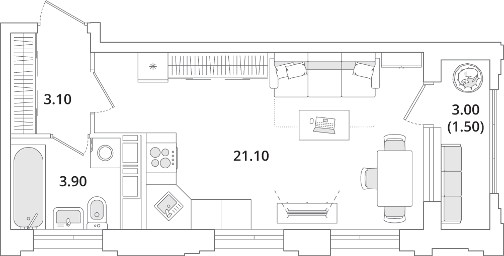 29,6 м², квартира-студия 7 684 095 ₽ - изображение 21