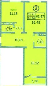 Квартира 62,9 м², 2-комнатная - изображение 1