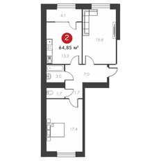 Квартира 64,9 м², 2-комнатная - изображение 1