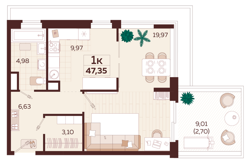 47,4 м², 1-комнатная квартира 25 095 000 ₽ - изображение 1