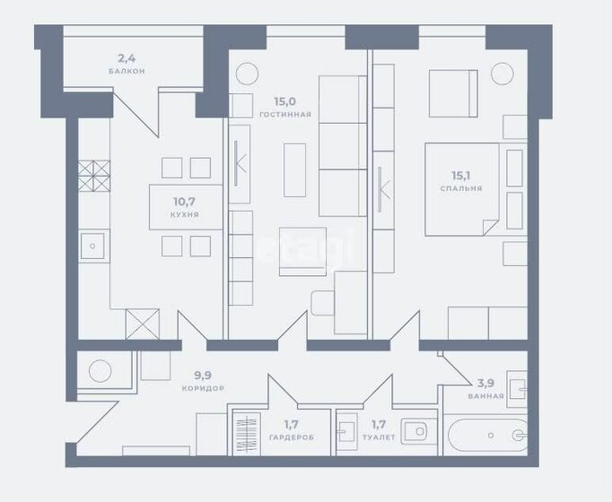 59,1 м², 2-комнатная квартира 5 850 000 ₽ - изображение 1