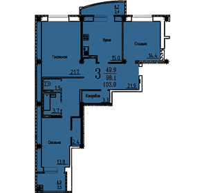 Квартира 103 м², 3-комнатная - изображение 1