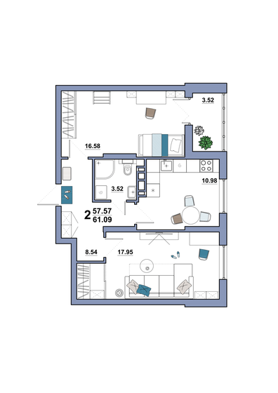 61,1 м², 2-комнатная квартира 4 836 110 ₽ - изображение 1