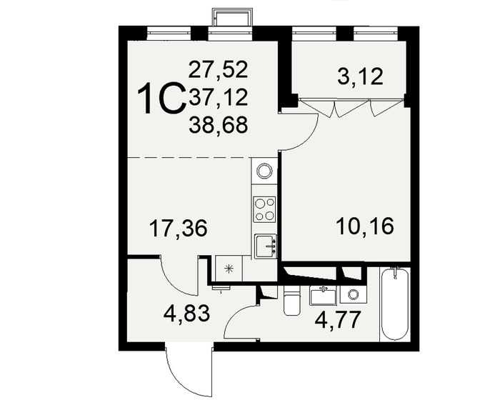 38,7 м², 1-комнатная квартира 5 802 000 ₽ - изображение 1