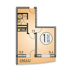 Квартира 44 м², 1-комнатная - изображение 1