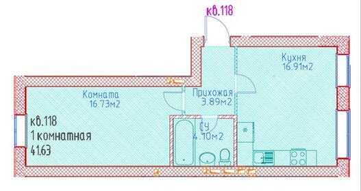 Квартира 41,6 м², 1-комнатная - изображение 1