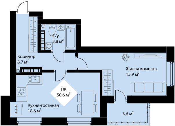 48,8 м², 1-комнатная квартира 7 271 200 ₽ - изображение 21