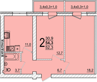 Квартира 54,3 м², 2-комнатная - изображение 1