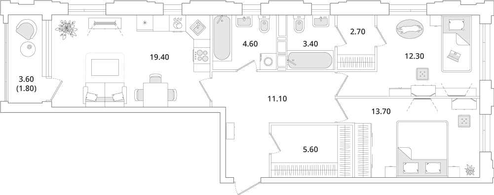 74,6 м², 2-комнатная квартира 17 264 820 ₽ - изображение 1