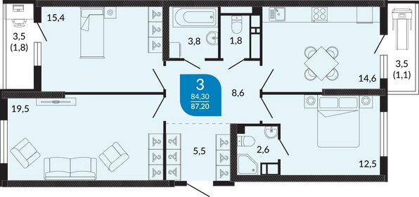 92,3 м², 3-комнатная квартира 10 465 000 ₽ - изображение 36