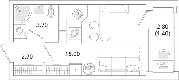 22,8 м², квартира-студия 5 632 683 ₽ - изображение 9