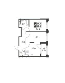 Квартира 58 м², 2-комнатная - изображение 1