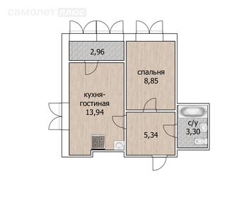 Квартира 34,5 м², 2-комнатная - изображение 1