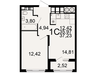 Квартира 37,2 м², 1-комнатная - изображение 1