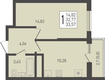 Квартира 33,6 м², 1-комнатная - изображение 1