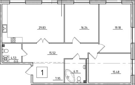 Квартира 116,5 м², 3-комнатная - изображение 1