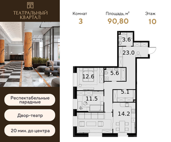 Квартира 90,8 м², 3-комнатная - изображение 1