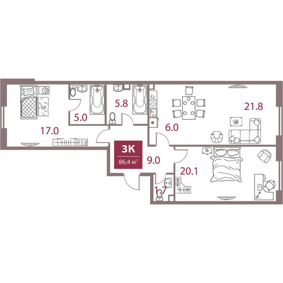 86,4 м², 3-комнатная квартира 38 880 000 ₽ - изображение 29