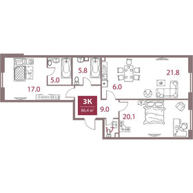 70,5 м², 3-комнатная квартира 26 990 000 ₽ - изображение 109