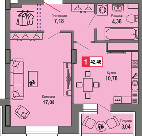 43 м², 1-комнатная квартира 6 184 250 ₽ - изображение 71
