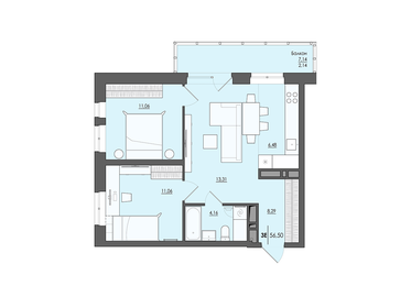 56,5 м², 3-комнатная квартира 6 348 000 ₽ - изображение 10